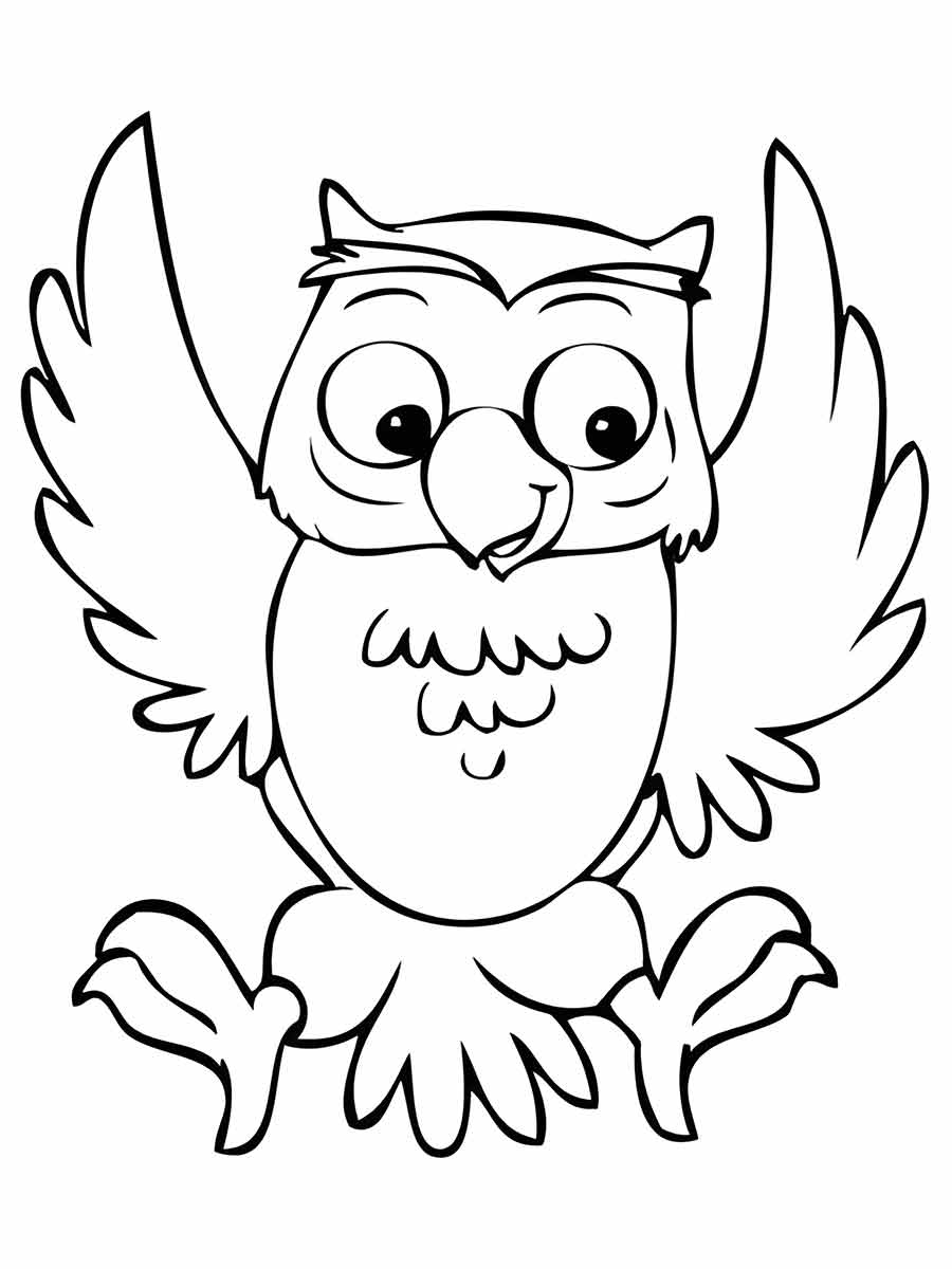 Cartoon Owl with Big Open Wings Coloring Page