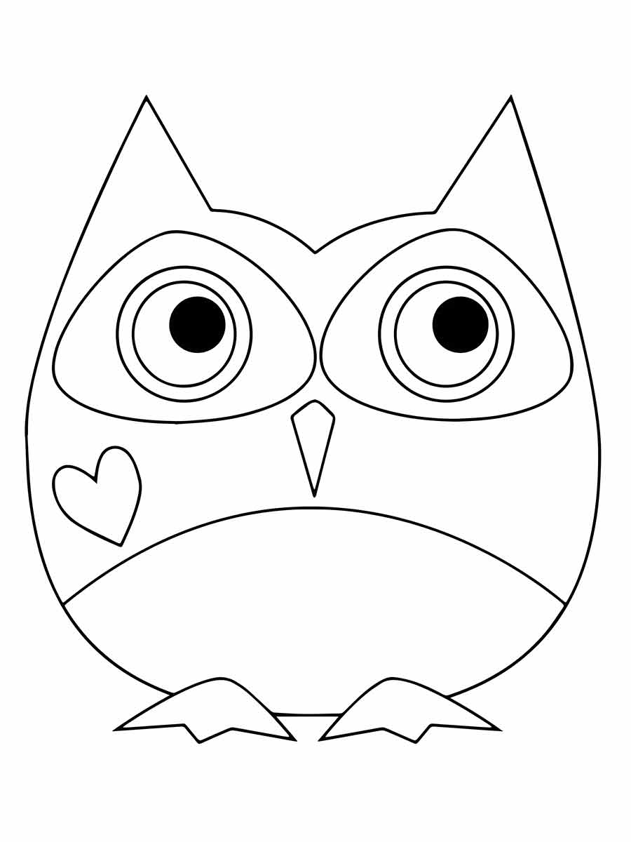 Cartoon Owl with Heart on Chest Coloring Page