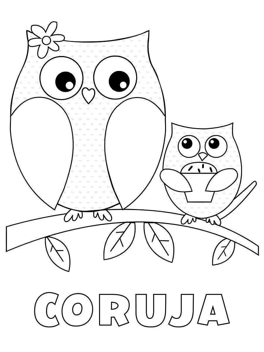 Cute Owls with Book and Flower Coloring Page