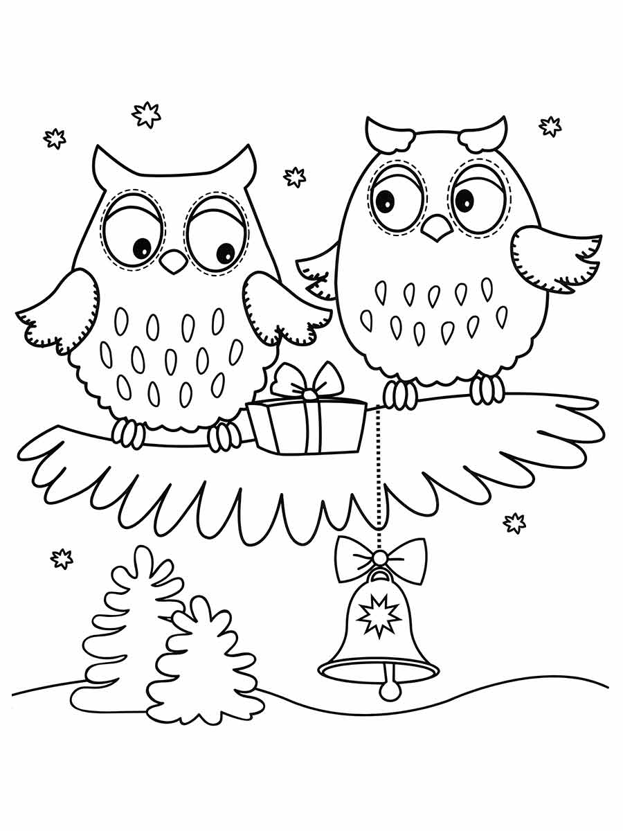 Owl Christmas Coloring Page