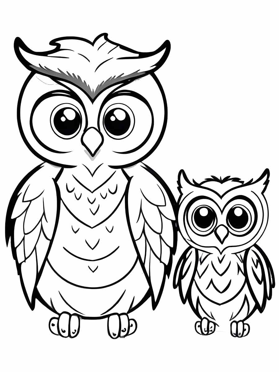 Owl Coloring Page with Baby Owls