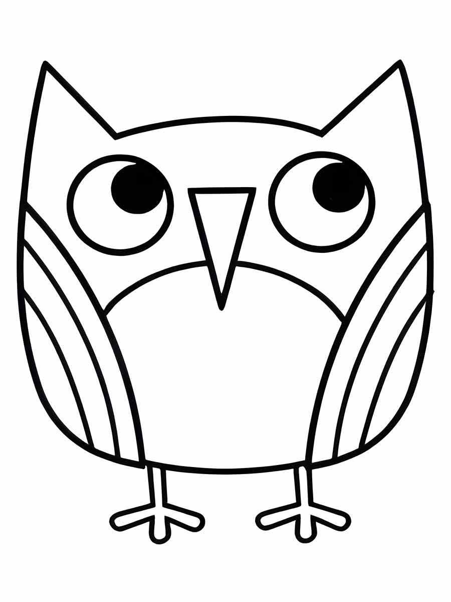 Owl with Big Eyes and Detailed Wings Coloring Page