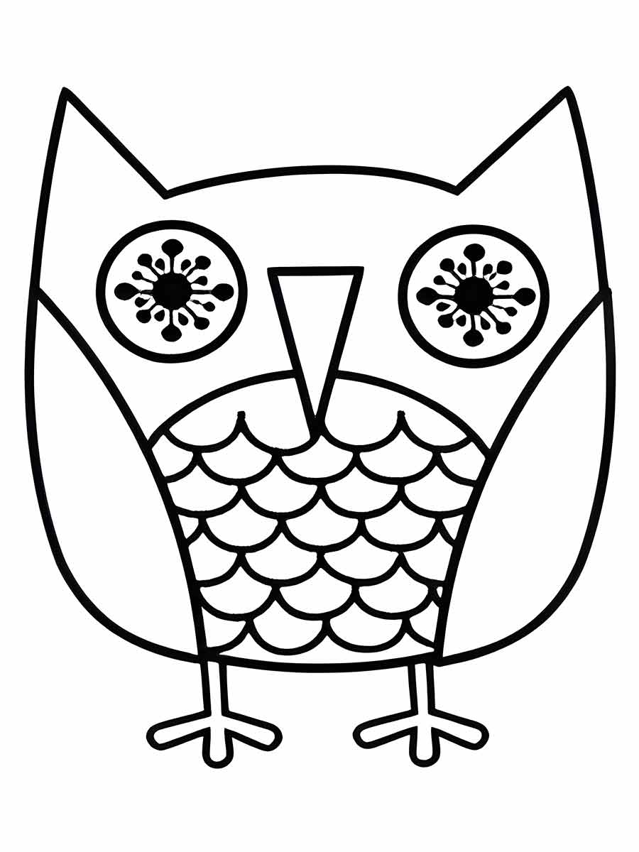 Owl with Big Eyes and Scales Coloring Page