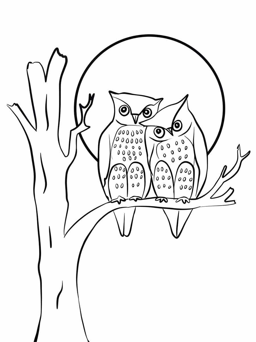 Two Owls on Branch Coloring Page