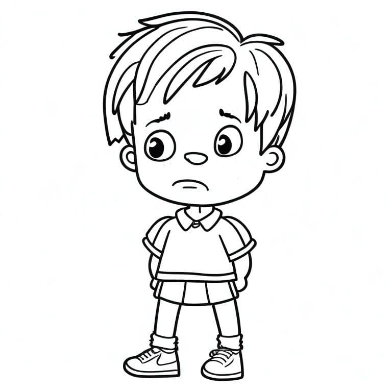 Desenho de menino falando para colorir isolado para crianças