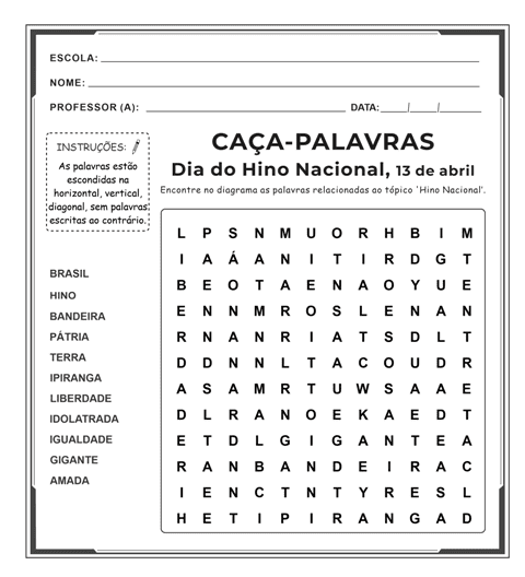 CAÇA- PALAVRAS Word Search