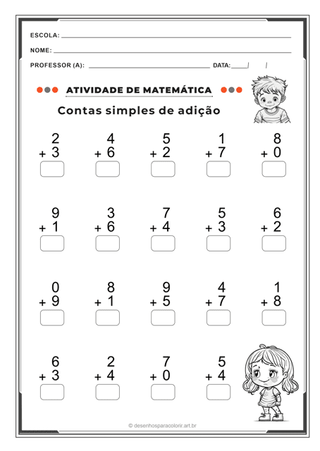 Atividades escolares de adição