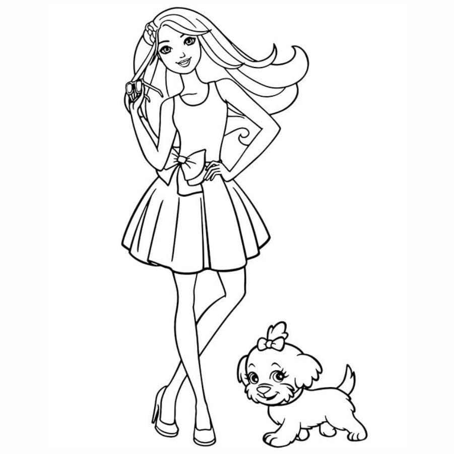 barbie e seu cachorro para colorir