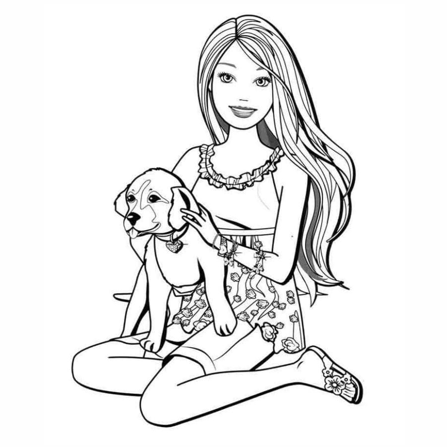 barbie para colorir com seu dog