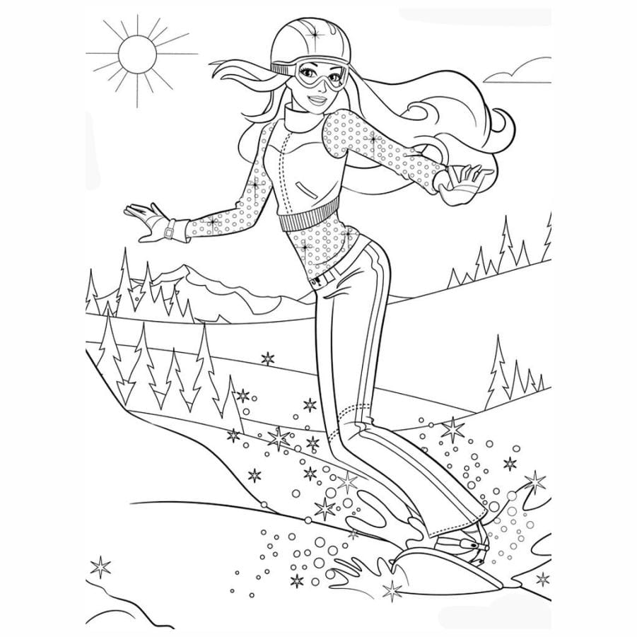 barbie para colorir surfando