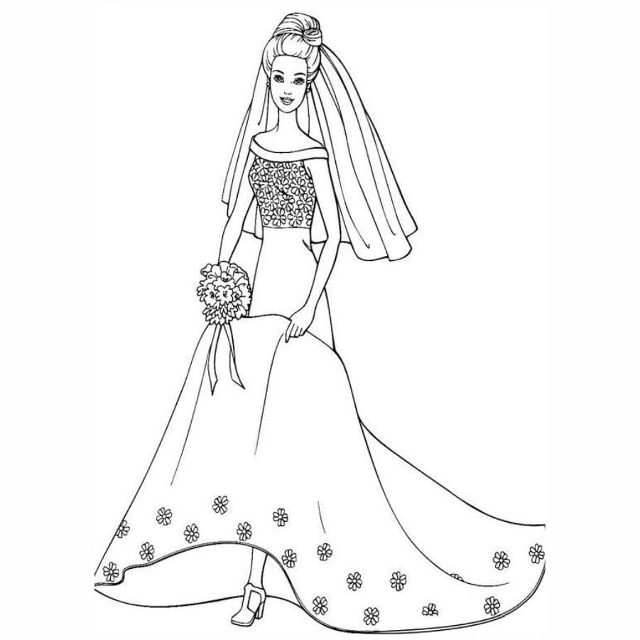 desenho da Barbie para colorir com vestido