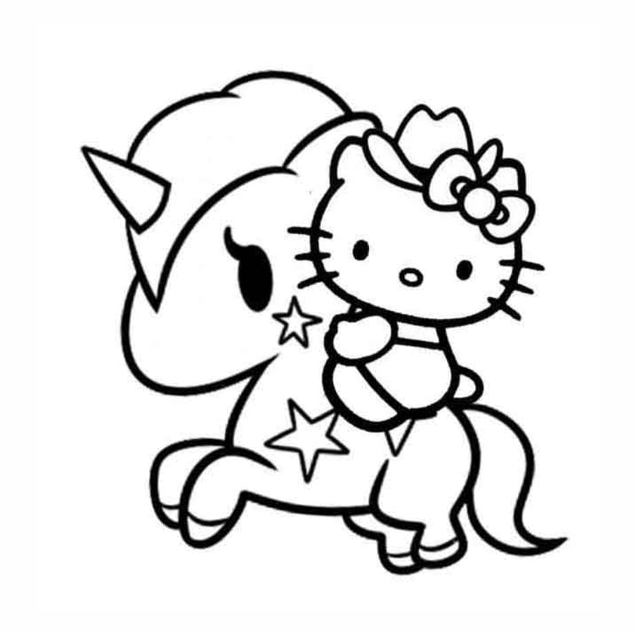 hello kitty riding unicorn coloring pages