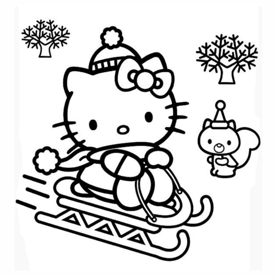 hello kitty sledding coloring pages