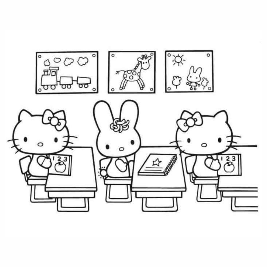 hello kitty studying at school coloring pages