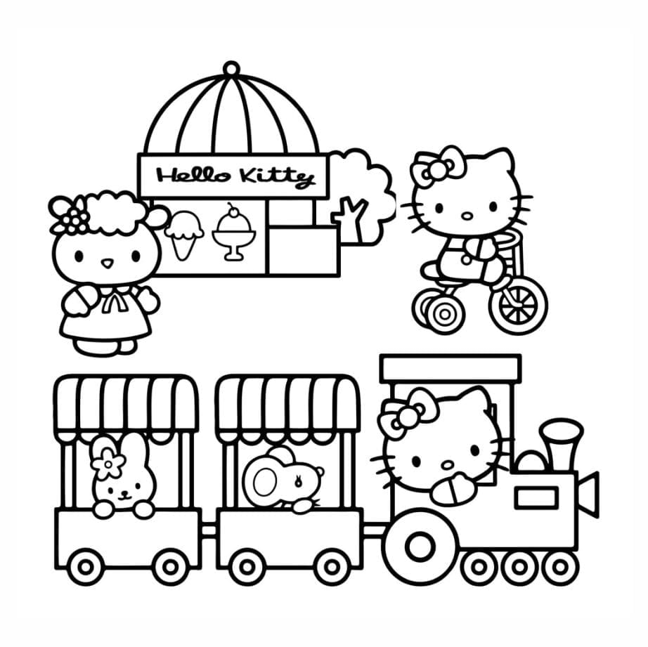 hello kitty riding train coloring pages