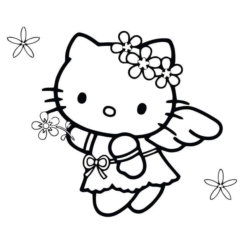 hello kitty dressed as angel coloring pages