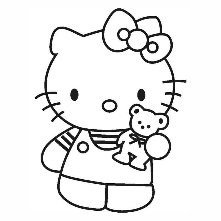 hello kitty holding teddy bear coloring pages