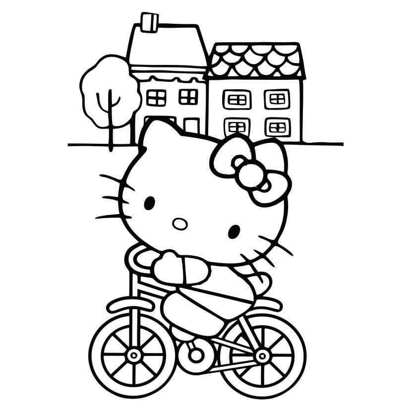 hello kitty riding bicycle coloring pages