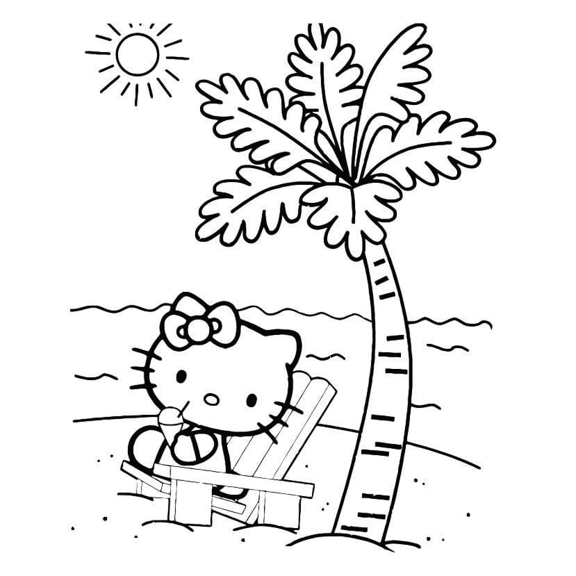 hello kitty at beach coloring pages