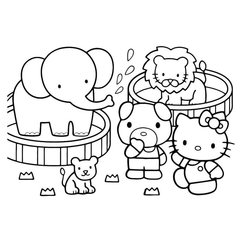 hello kitty with animals coloring pages