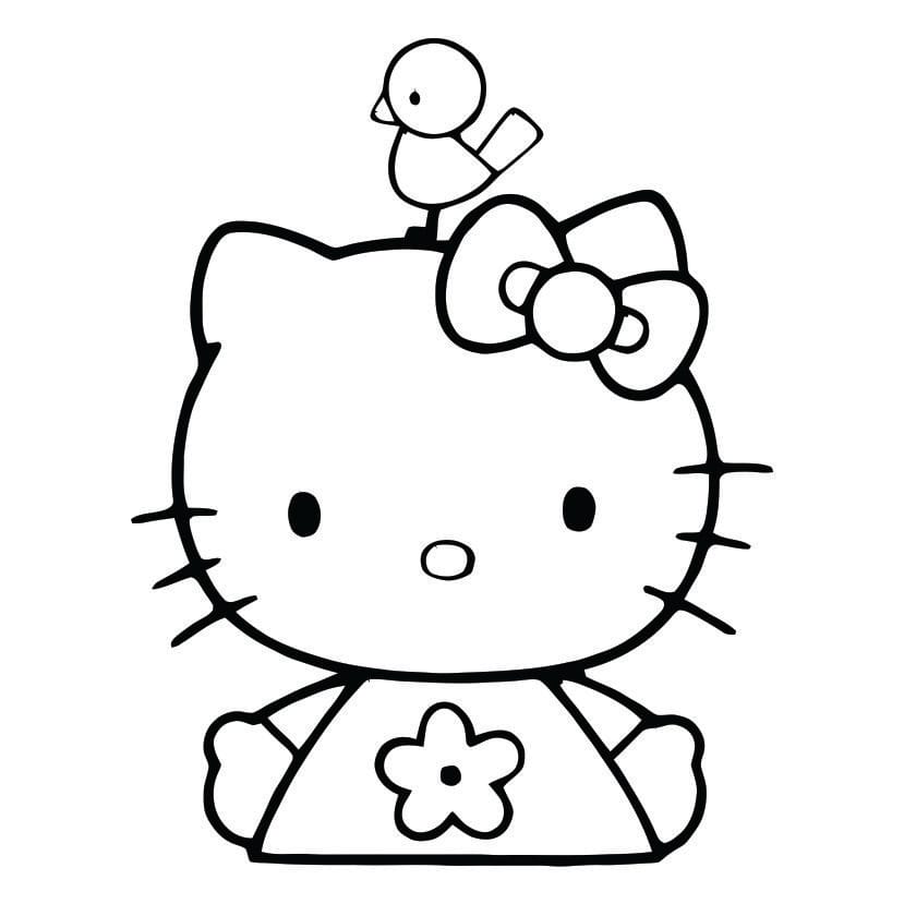 hello kitty with bird on head coloring pages