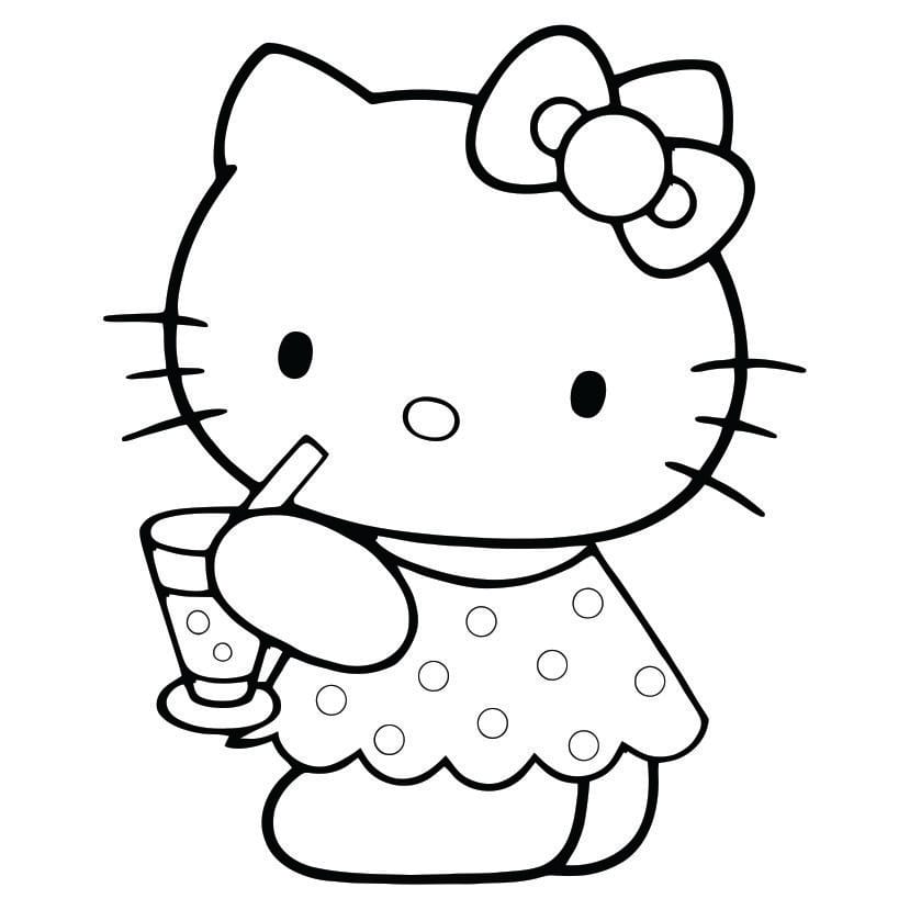 hello kitty drinking juice coloring pages