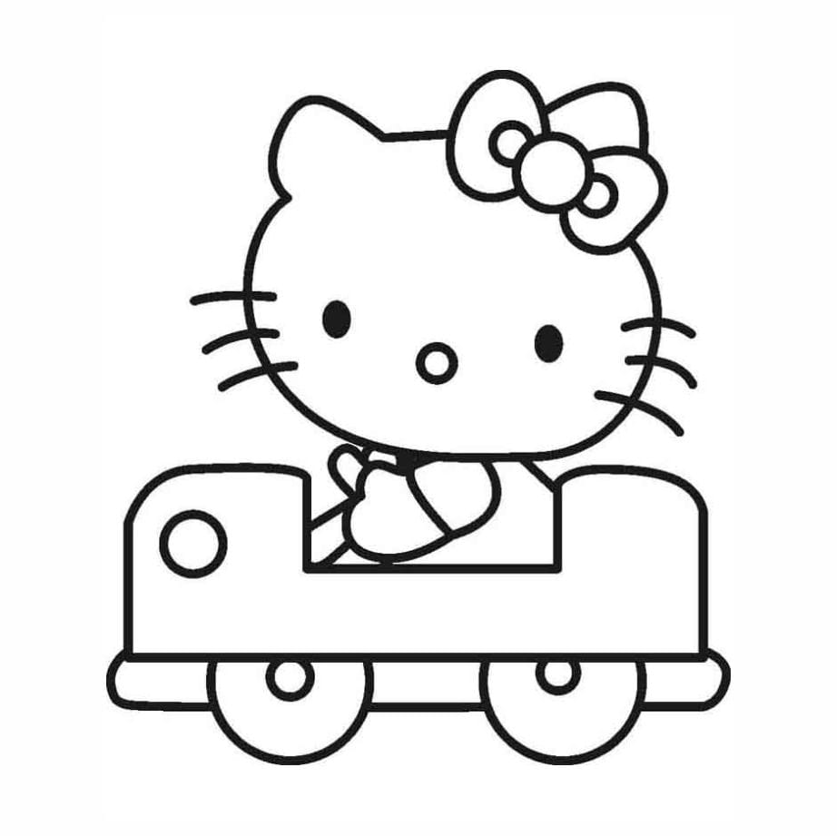 hello kitty driving car coloring pages