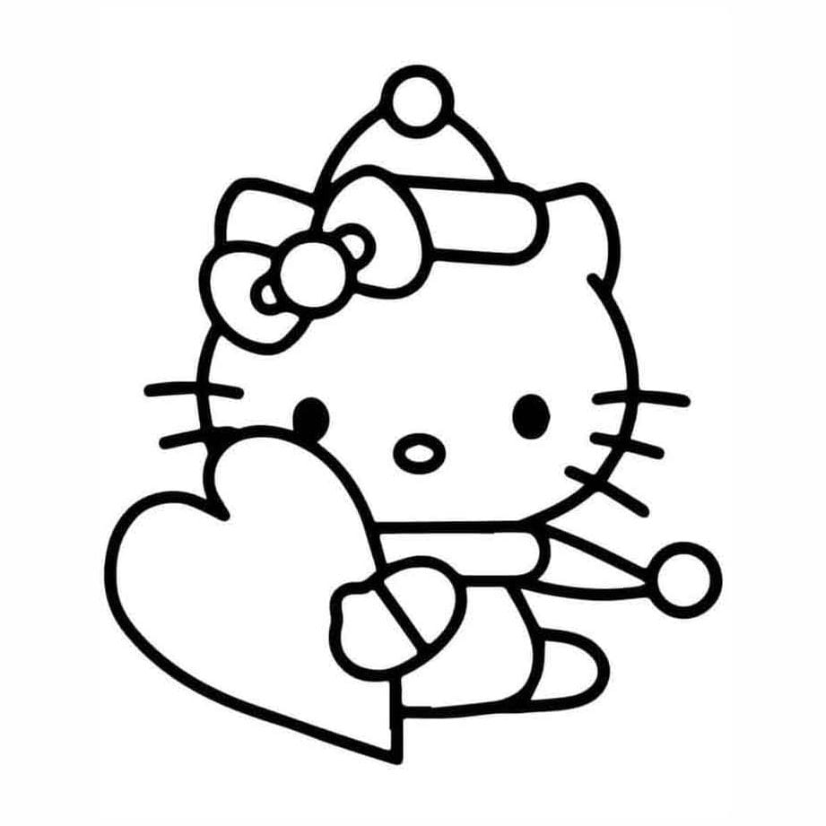 hello kitty with heart coloring pages