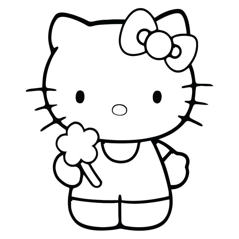 hello kitty holding flower coloring pages