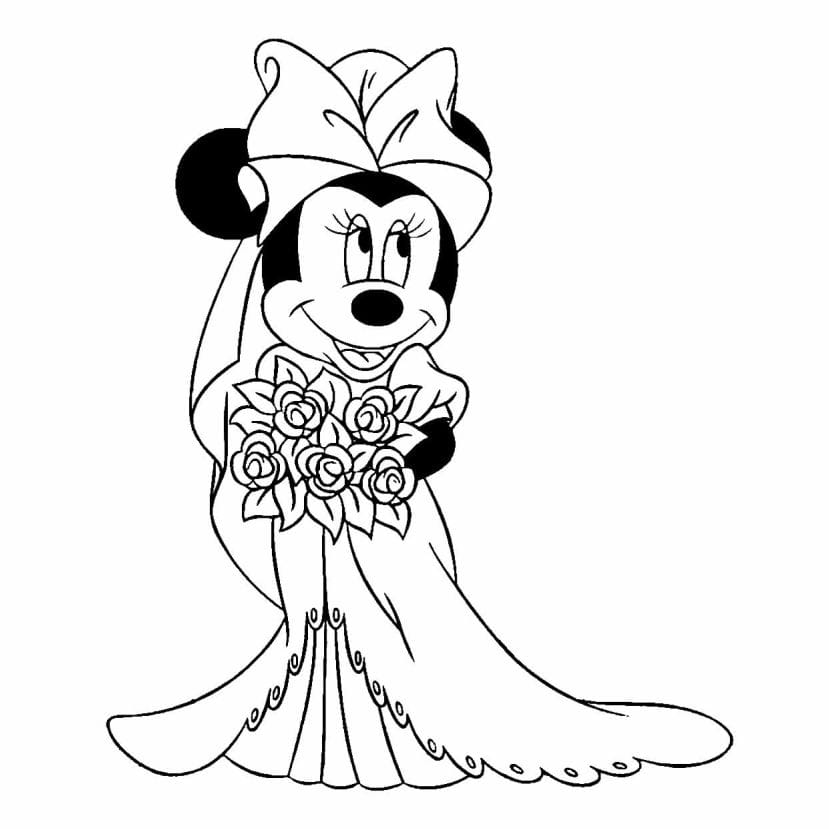 minnie para colorir com vestido de noiva