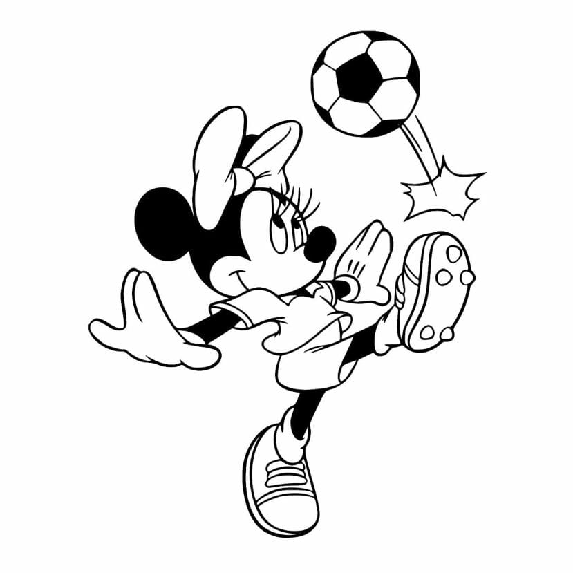 minnie para colorir jogando futebol