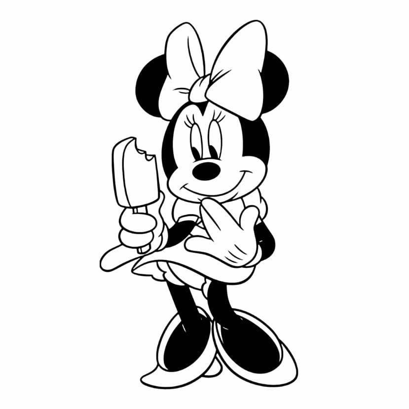 minnie para colorir segurando um picolé