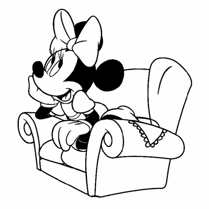 minnie para colorir sentada no sofá