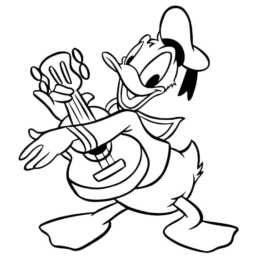 pato donald com violão para colorir