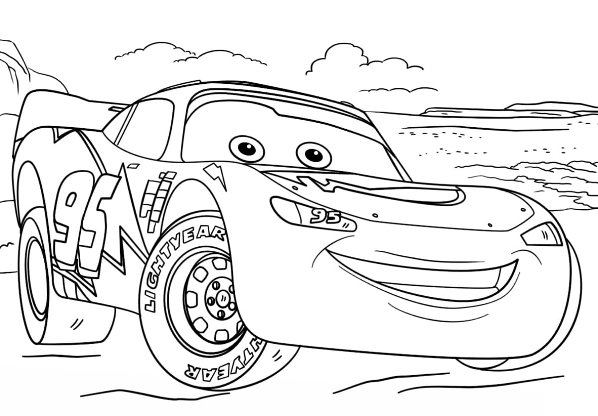 Desenhos para colorir de carros: o relâmpago mcqueen na garagem  