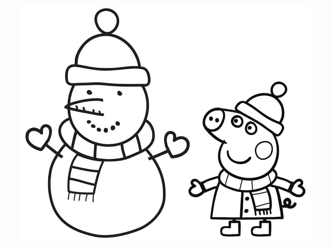 Peppa Pig building a snowman.