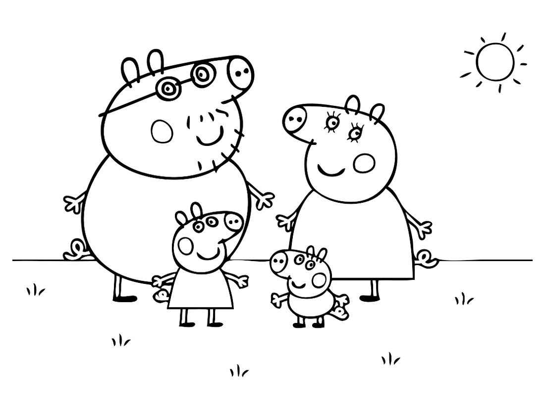 Peppa Pig family coloring pages enjoying the sunset.