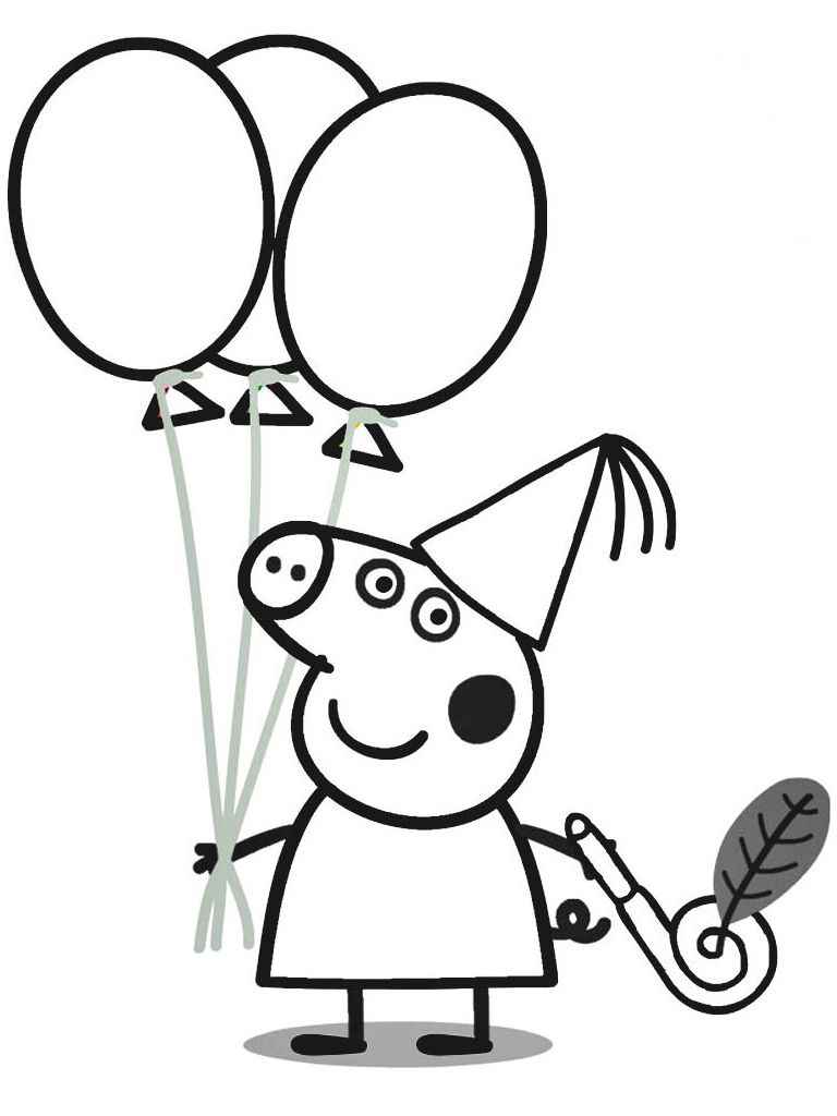 Peppa Pig holding a balloon.