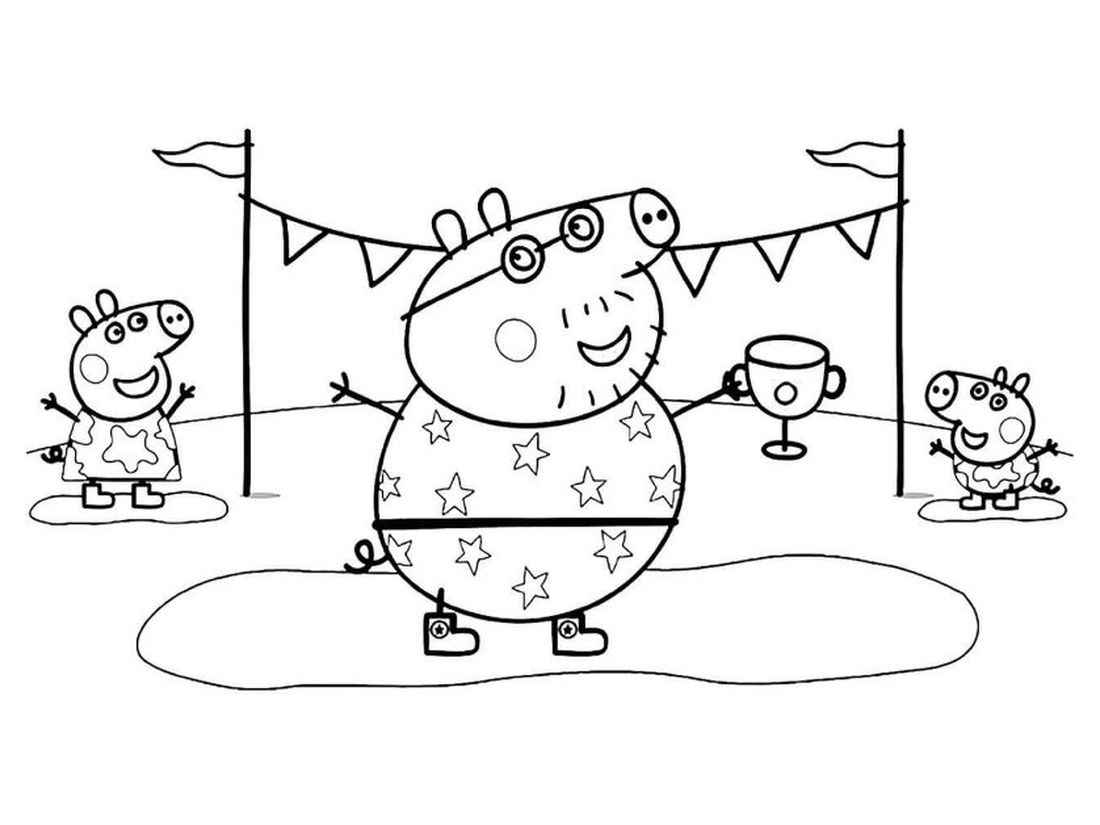 Peppa Pig family coloring pages receiving a trophy.