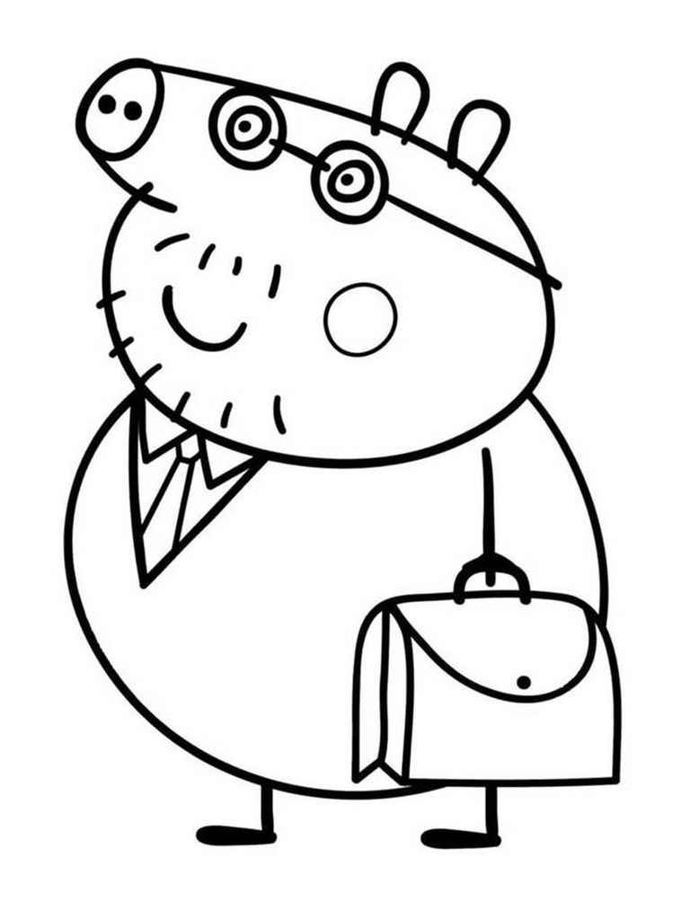 Daddy Pig coloring pages going to work with a briefcase in hand.