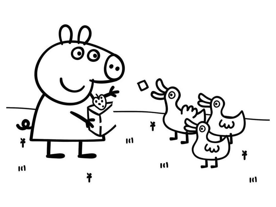 Peppa Pig coloring pages playing with ducks.