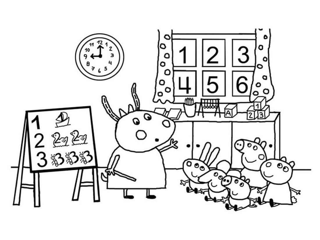 Peppa Pig coloring pages with friends at school.