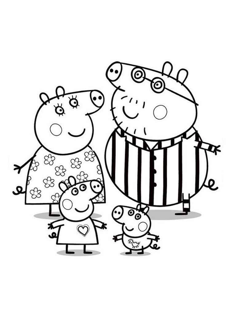 Peppa Pig and family coloring pages.