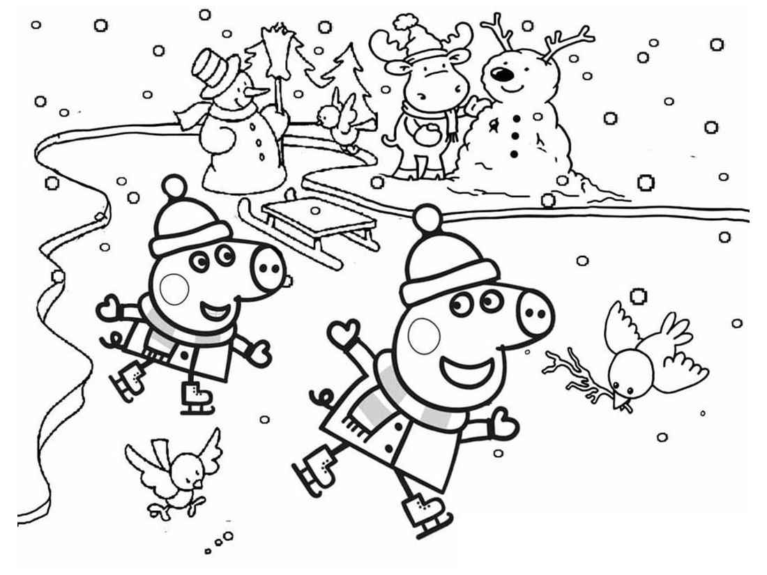 Peppa Pig and George ice skating.