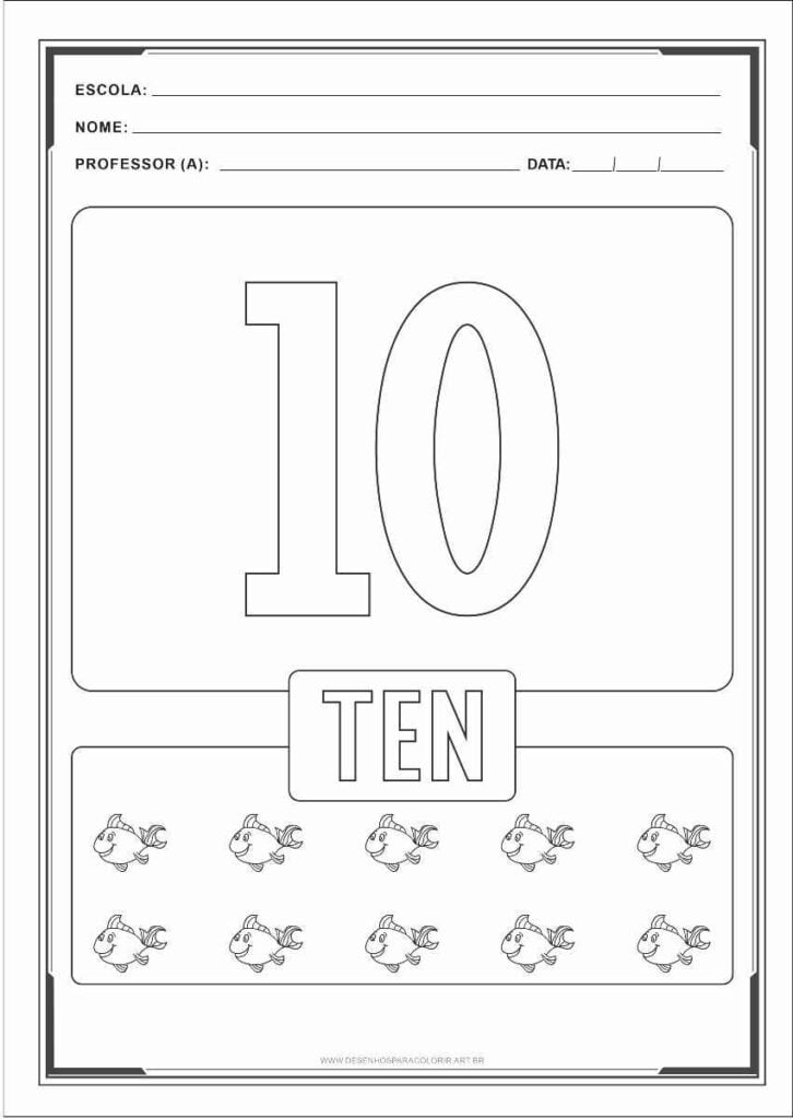 10 Desenhos do Número 10 para Colorir e Imprimir - Online Cursos