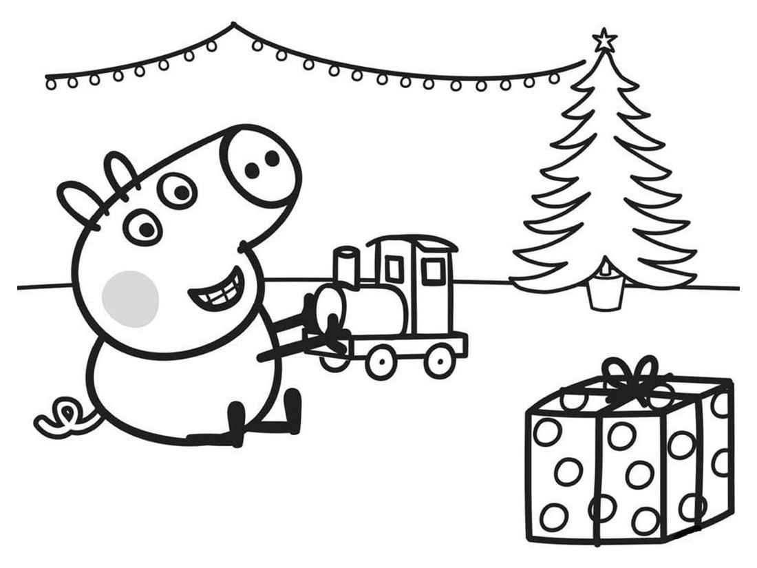 Peppa Pig with Christmas presents.