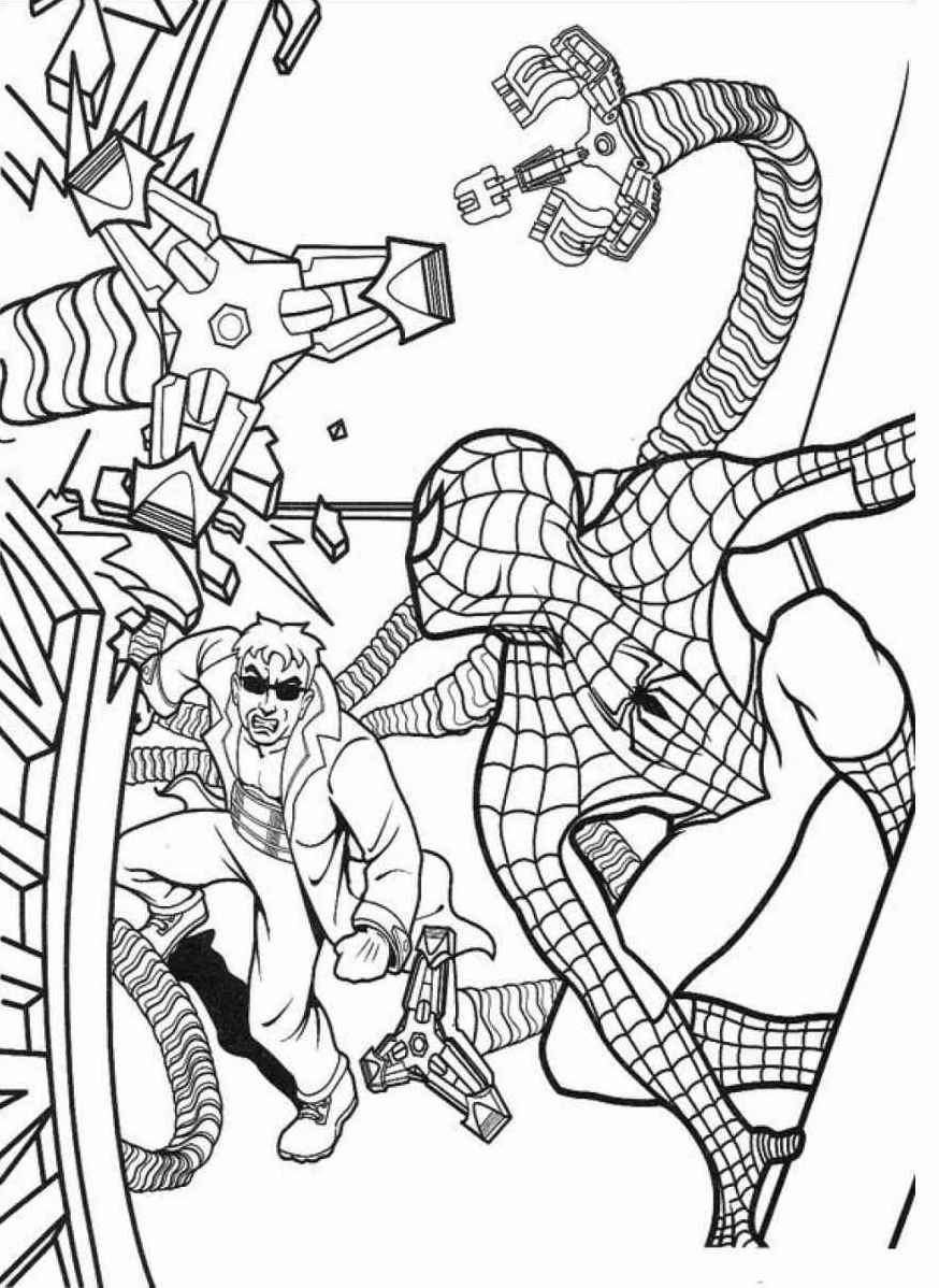 desenho para colorir do homem aranha e octopus