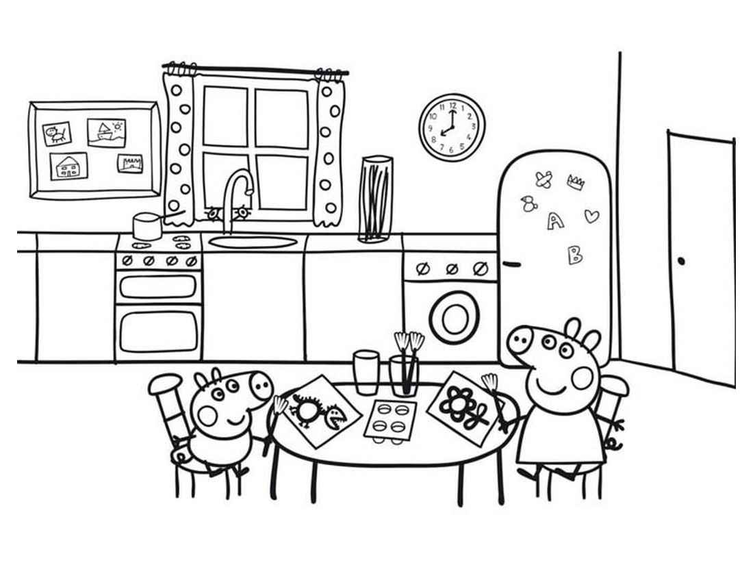 Peppa Pig and George coloring pages doing crafts.