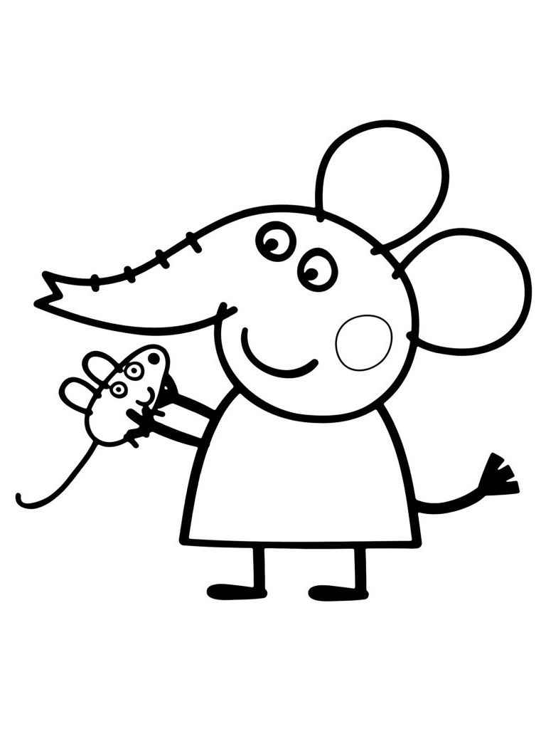 Peppa Pig coloring pages turned into an elephant and playing with a mouse.