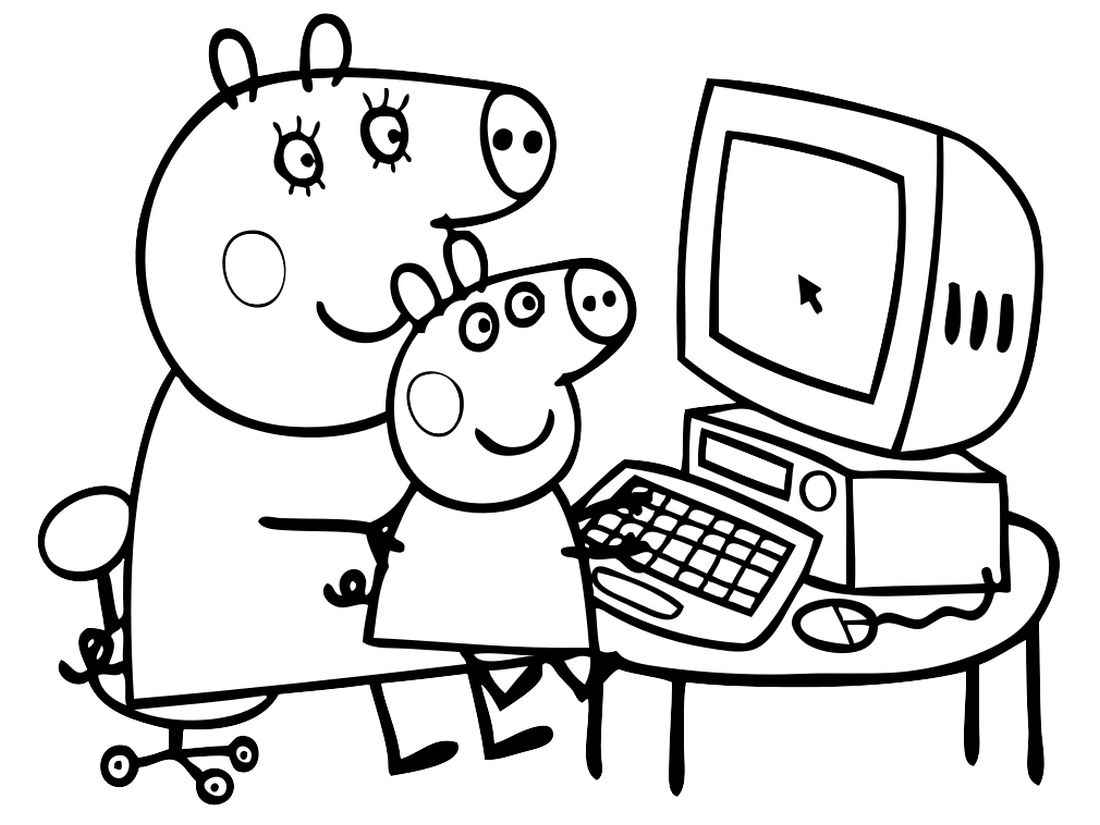 Peppa Pig coloring pages watching TV.